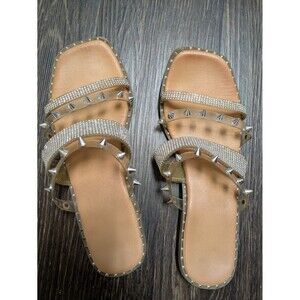 Women's Sandals Size 7.5  Sparkly Rhinestone Silver Leather